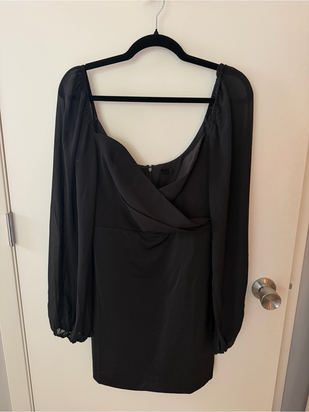 NBD Black Mini Dress with Sheer Bishop Sleeves